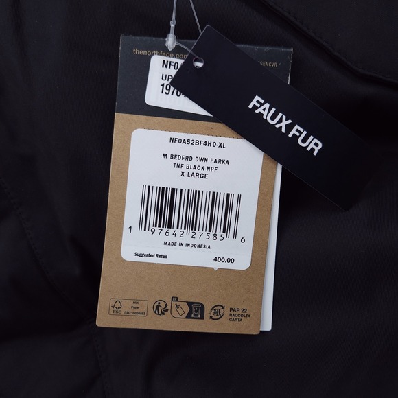 NWT Mens The North Face Bedford Down Parka Coat Black Faux Fur Hood Full Zip XL - Picture 11 of 12